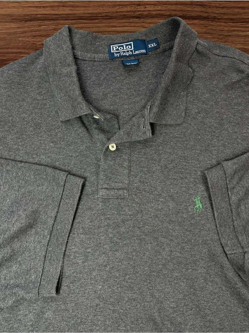 Polo Ralph Lauren Men’s Dark Gray Polo - Green Stitch - Size XXL